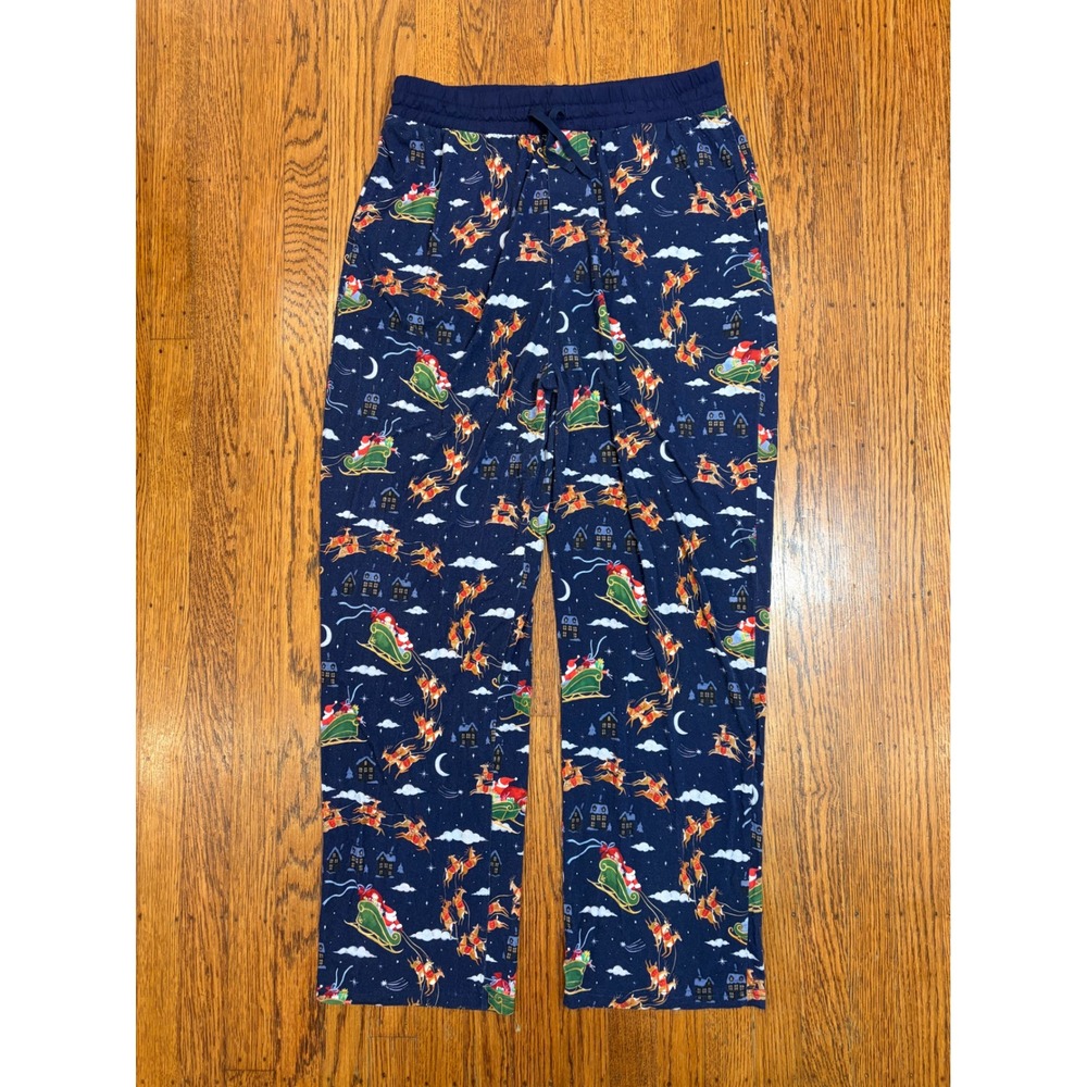 Little Sleepies Santa's Sleigh Pajama Pants Womens L Navy Bamboo Reindeer